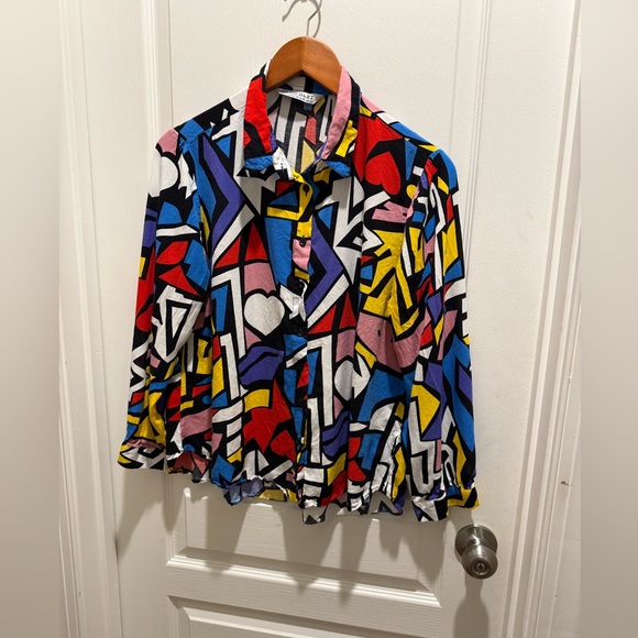 BIG DART Colorful Geometric Print Women's Top blouse - Picture 2 of 12